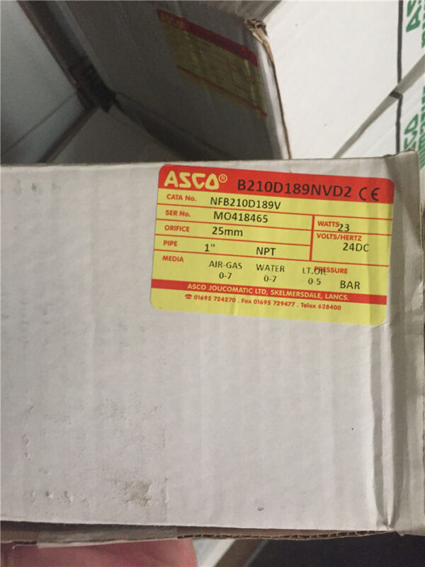 Stock, ASCO, B210D189NVD2, NFB210D189V, 24VDC, 25mm, 1 inch NPT, New - 图片 5