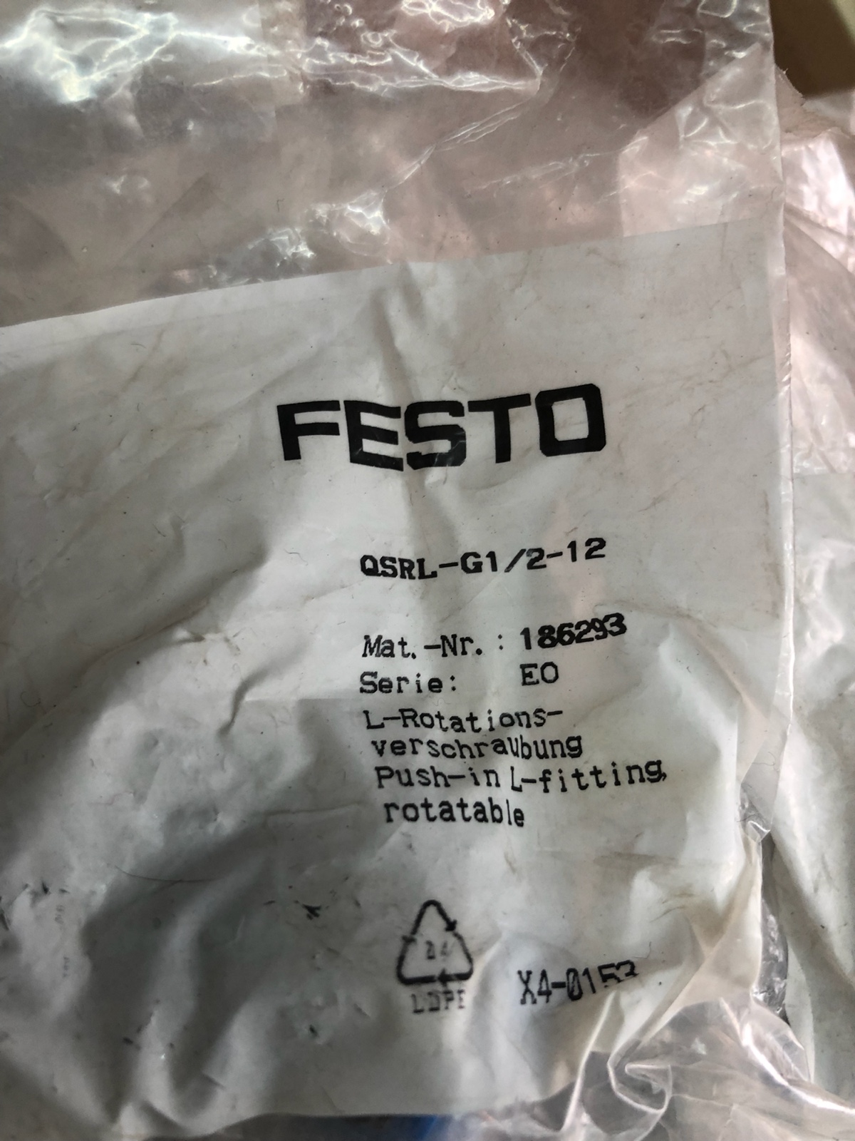 Stock, Festo, QSRL-1/2-12, 186293, Fitting, New