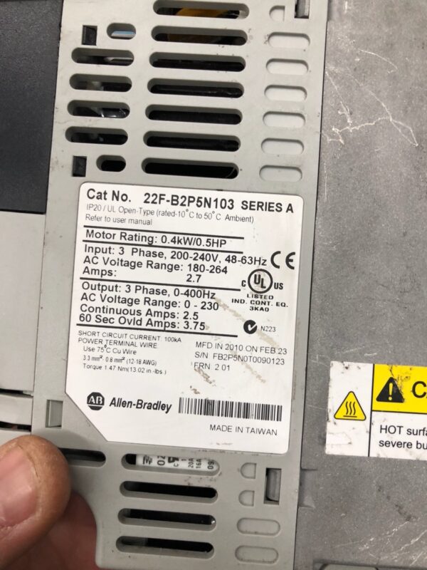 Stock, Allen-Bradley, 22F-B2P5N103,Used - 图片 2