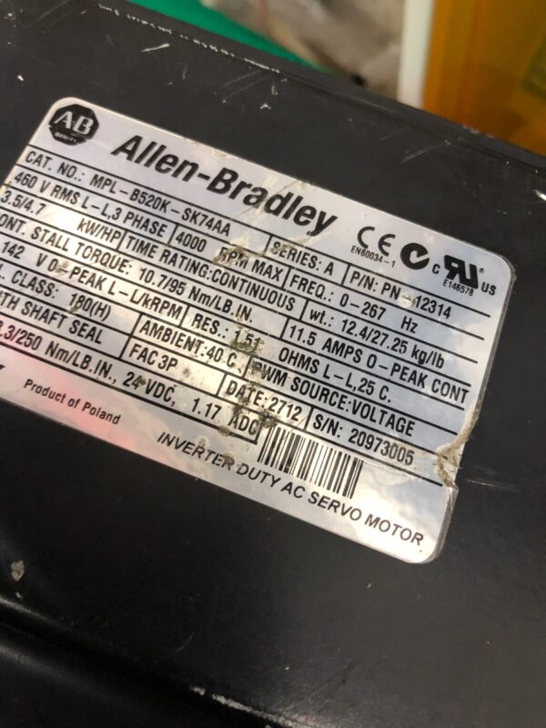 Stock, Allen-Bradley, MPL-B520K-SK74AA, Used - 图片 5