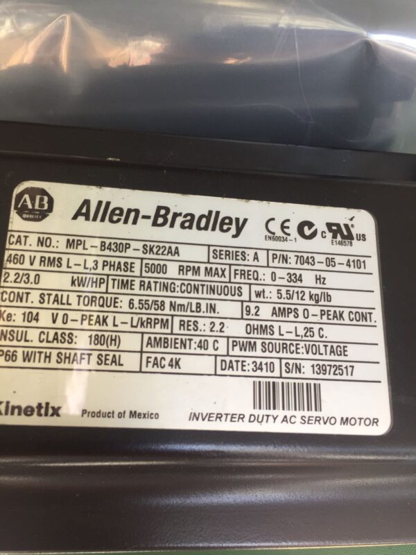 Stock, Allen-Bradley, MPL-B430P-SK22AA, Refurbished