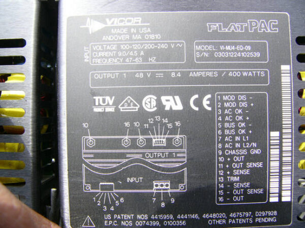 Stock, Vicor, VI-MU4-EQ-09, 48V, 8.4A, 400W, Used - 图片 2