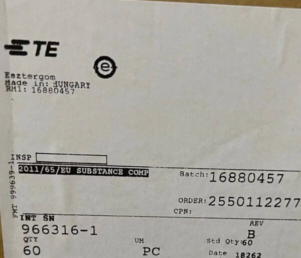 Excess Stock, Te connector, 966316-1, New - 图片 2