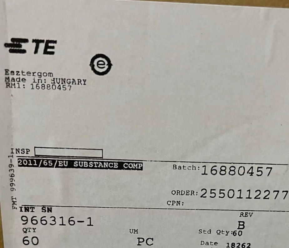 Excess Stock, Te connector, 966316-1, New - 图片 2