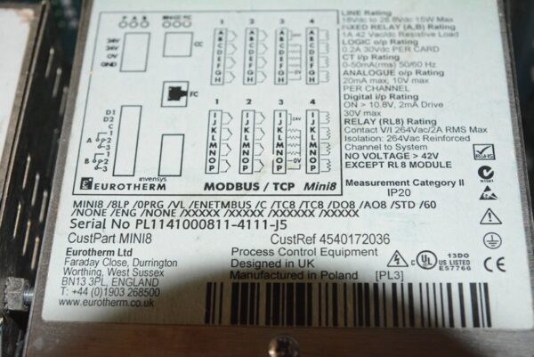 EUROTHERM MINI8/8LP/0PRG/VL/ENETMBUS/TC8/TC8/DO8/AO8/STD/60, Used - 图片 3