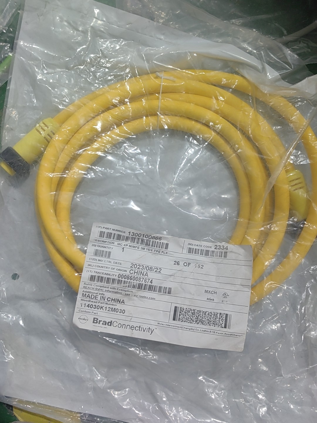 BradConnectivity 1300100866 114030K12M030 4P M/MFE 3M 16/4 TPE FLX,New and original,In stock