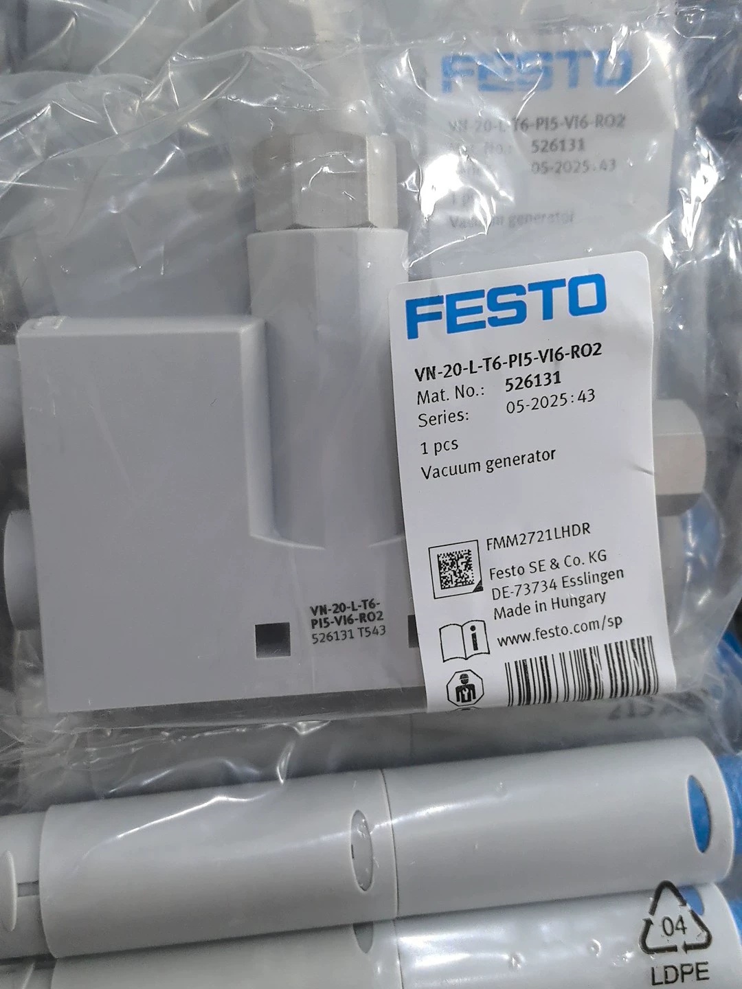 FESTO VN-20-L-T6-PI5-VI6-RO2 Vacuum Ejector,New and original,In stock - 图片 2